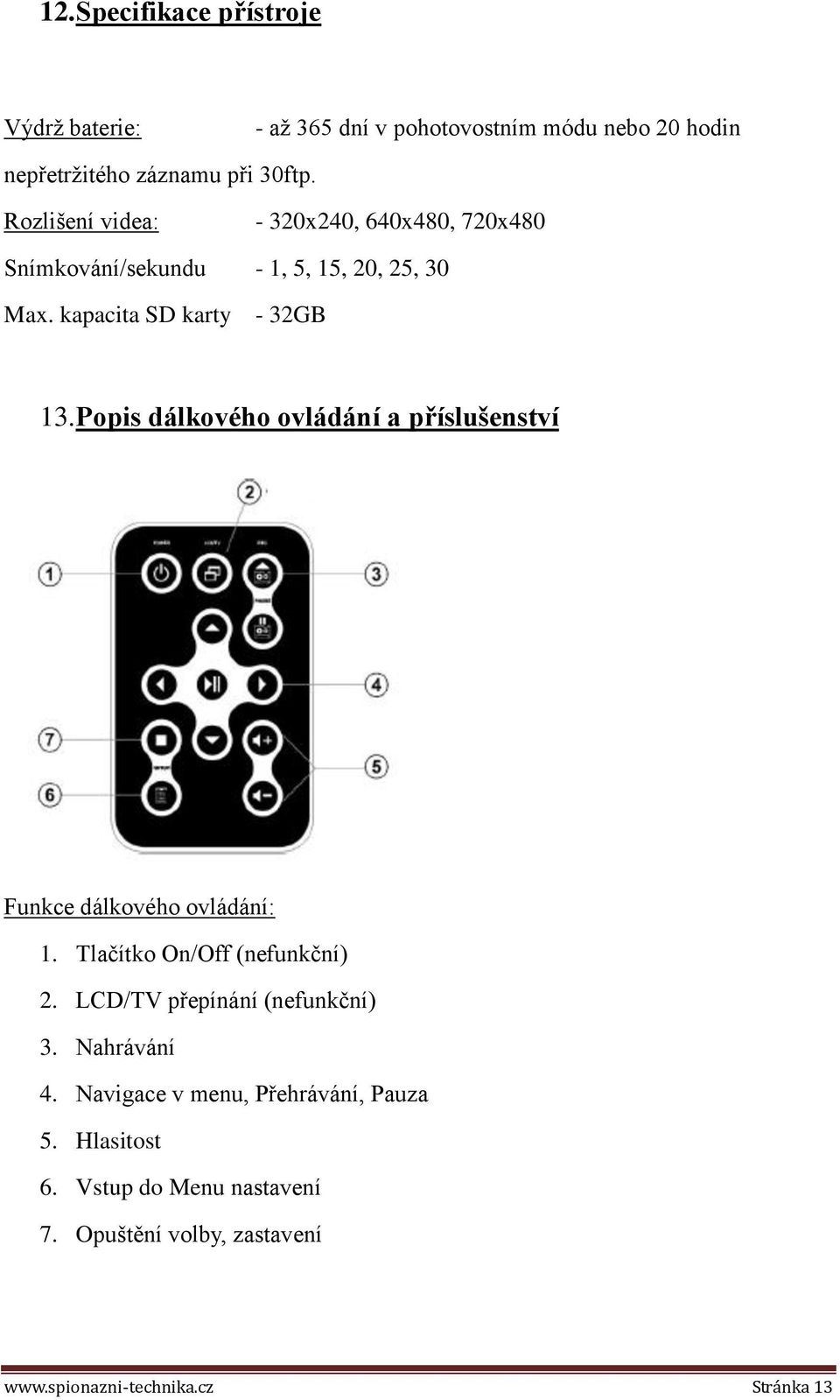 Popis dálkového ovládání a příslušenství Funkce dálkového ovládání: 1. Tlačítko On/Off (nefunkční) 2. LCD/TV přepínání (nefunkční) 3.