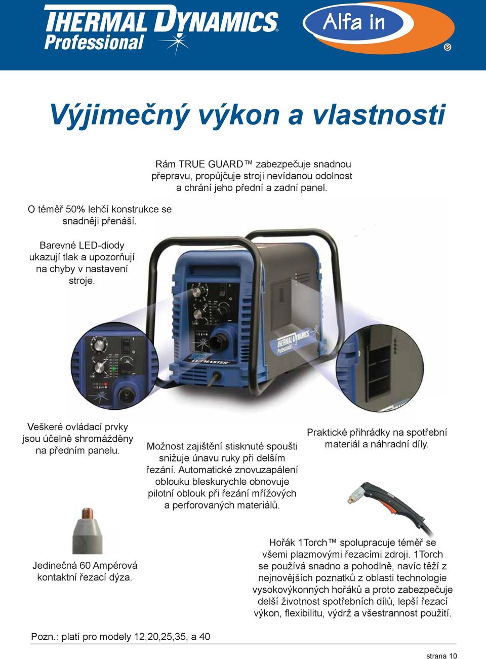 Možnost zajištění stisknuté spoušti snižuje únavu ruky při delším řezání. Automatické znovuzapálení oblouku bleskurychle obnovuje pilotní oblouk při řezání mřížových a perforovaných materiálů.