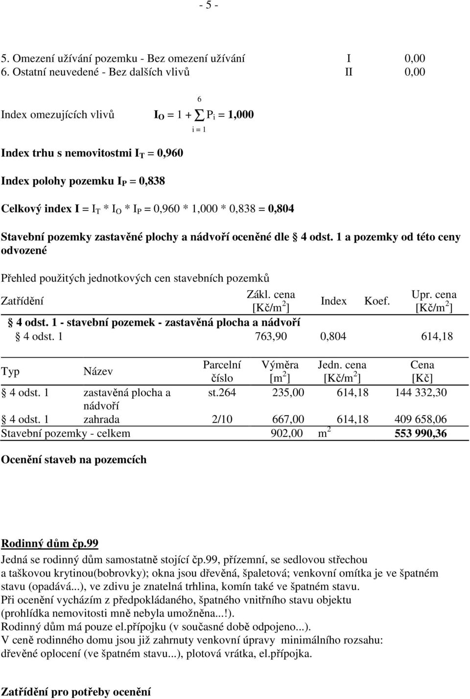 0,960 * 1,000 * 0,838 = 0,804 6 i = 1 Stavební pozemky zastavěné plochy a nádvoří oceněné dle 4 odst. 1 a pozemky od této ceny odvozené Přehled použitých jednotkových cen stavebních pozemků Zákl.