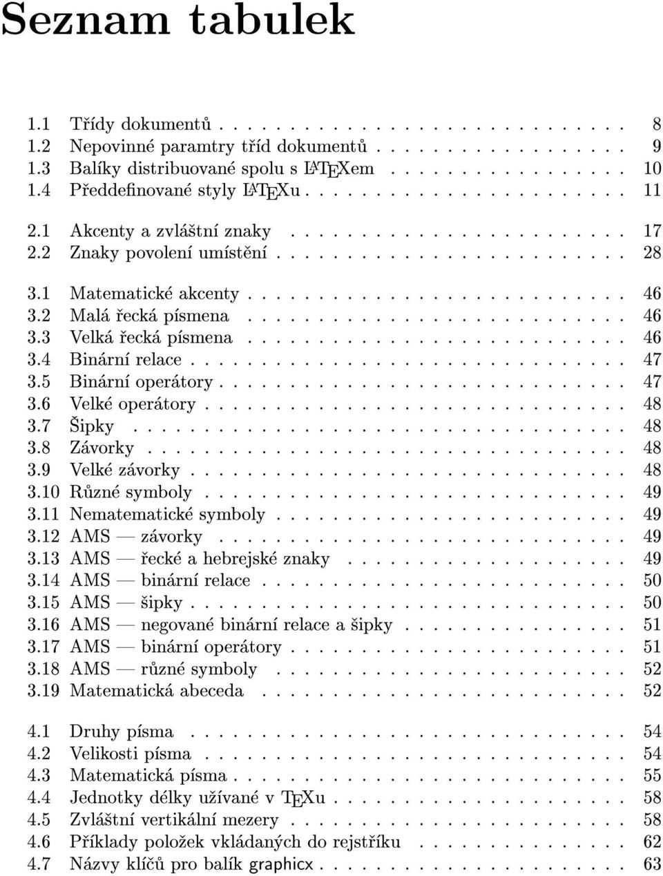 2 Malá øecká písmena........................... 46 3.3 Velká øecká písmena........................... 46 3.4 Binární relace............................... 47 3.5 Binární operátory............................. 47 3.6 Velké operátory.