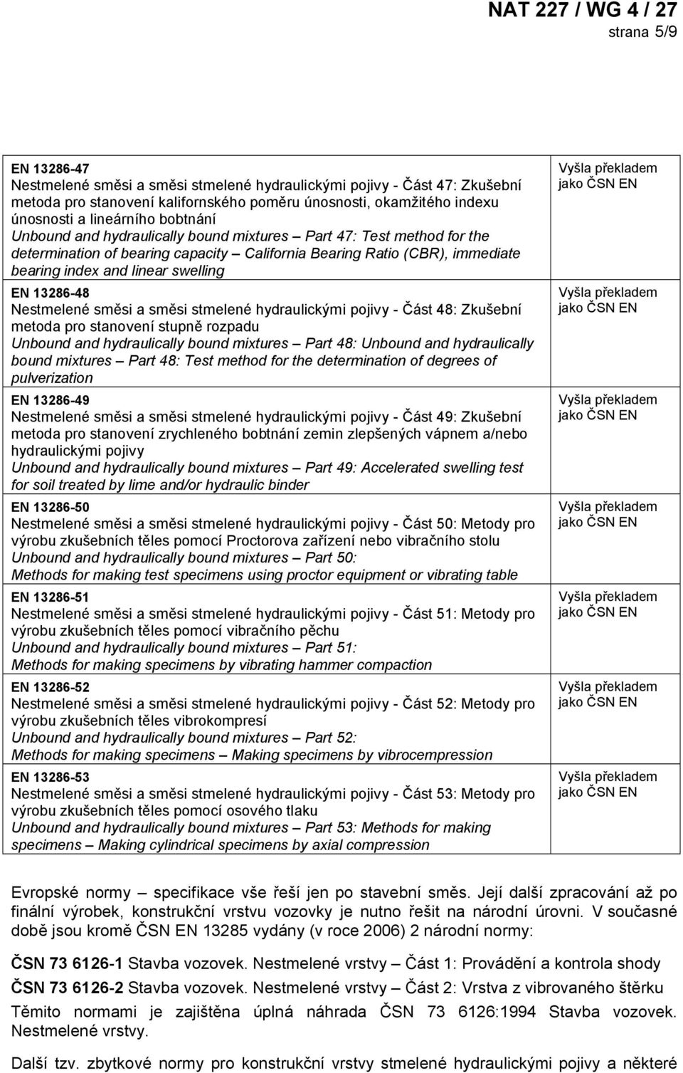 13286-48 Nestmelené směsi a směsi stmelené hydraulickými pojivy - Část 48: Zkušební metoda pro stanovení stupně rozpadu Unbound and hydraulically bound mixtures Part 48: Unbound and hydraulically