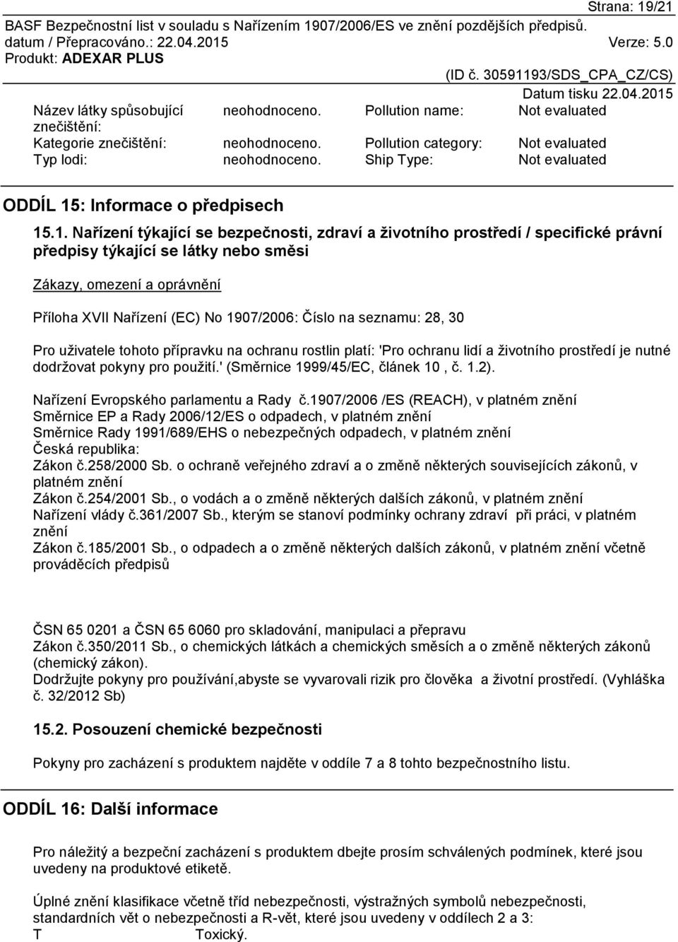 : Informace o předpisech 15