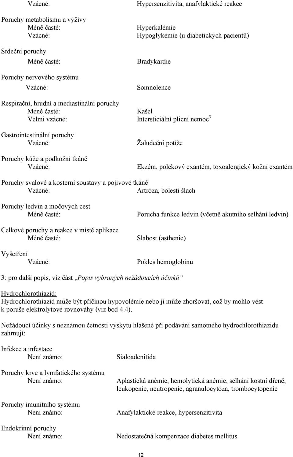 toxoalergický kožní exantém Poruchy svalové a kosterní soustavy a pojivové tkáně Artróza, bolesti šlach Poruchy ledvin a močových cest Celkové poruchy a reakce v místě aplikace Vyšetření Porucha