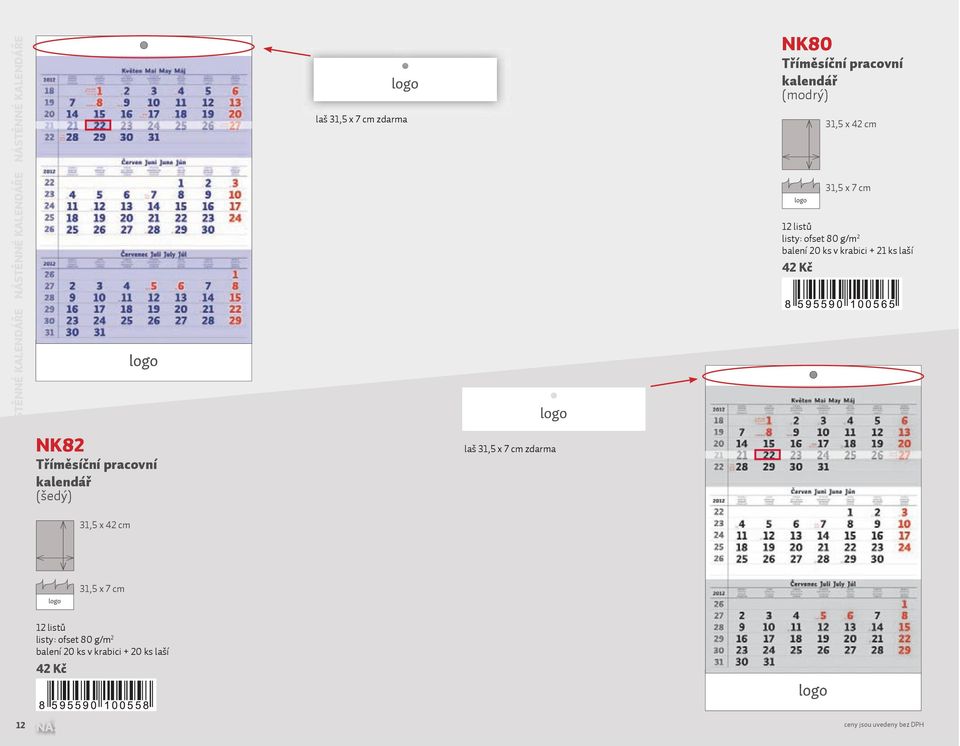 zdarma NK80 Tříměsíční pracovní kalendář (modrý), x cm listů listy: