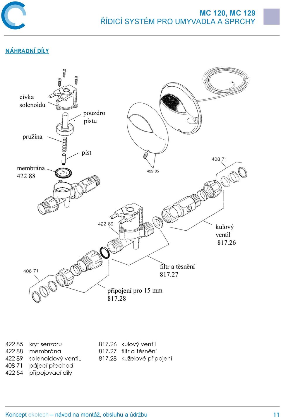 27 filtr a těsnění 422 89 solenoidový ventil 817.