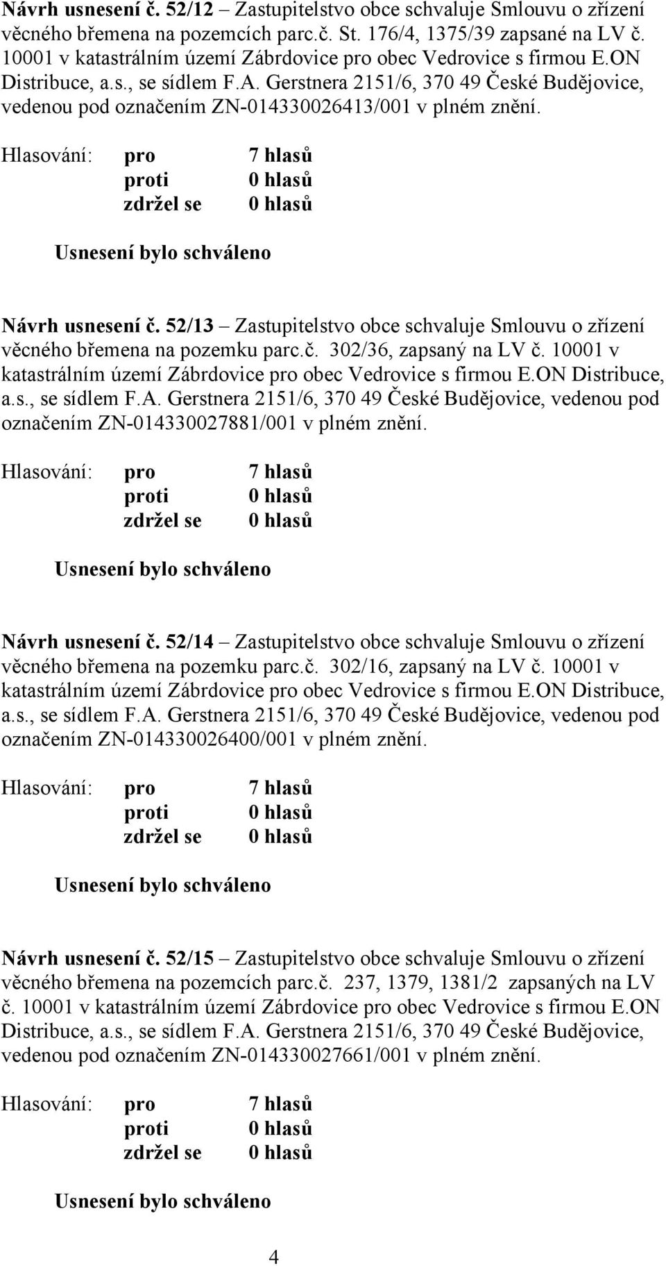 Gerstnera 2151/6, 370 49 České Budějovice, vedenou pod označením ZN-014330026413/001 v plném znění. Návrh usnesení č.