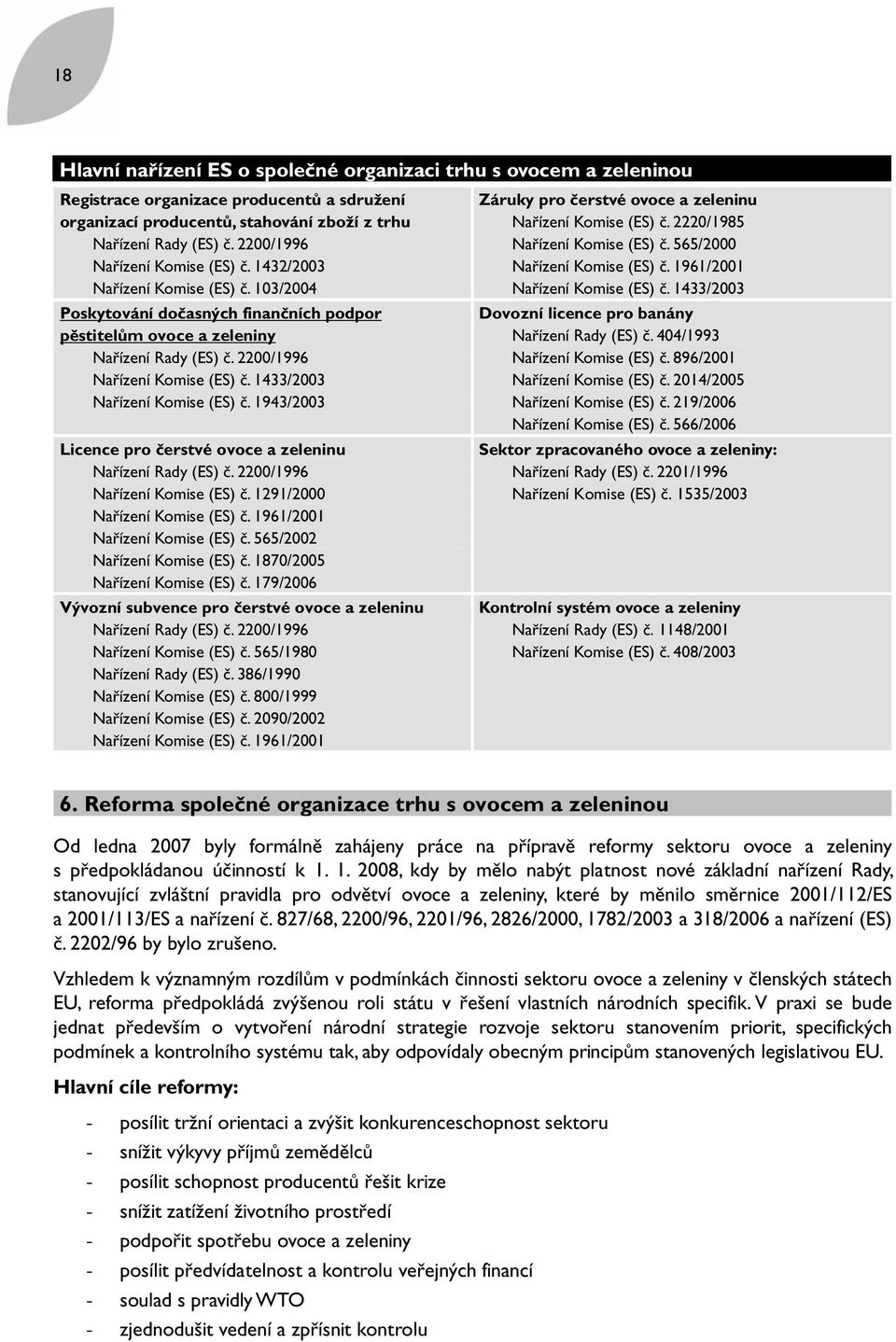 1433/2003 Nařízení Komise (ES) č. 1943/2003 Licence pro čerstvé ovoce a zeleninu Nařízení Rady (ES) č. 2200/1996 Nařízení Komise (ES) č. 1291/2000 Nařízení Komise (ES) č.