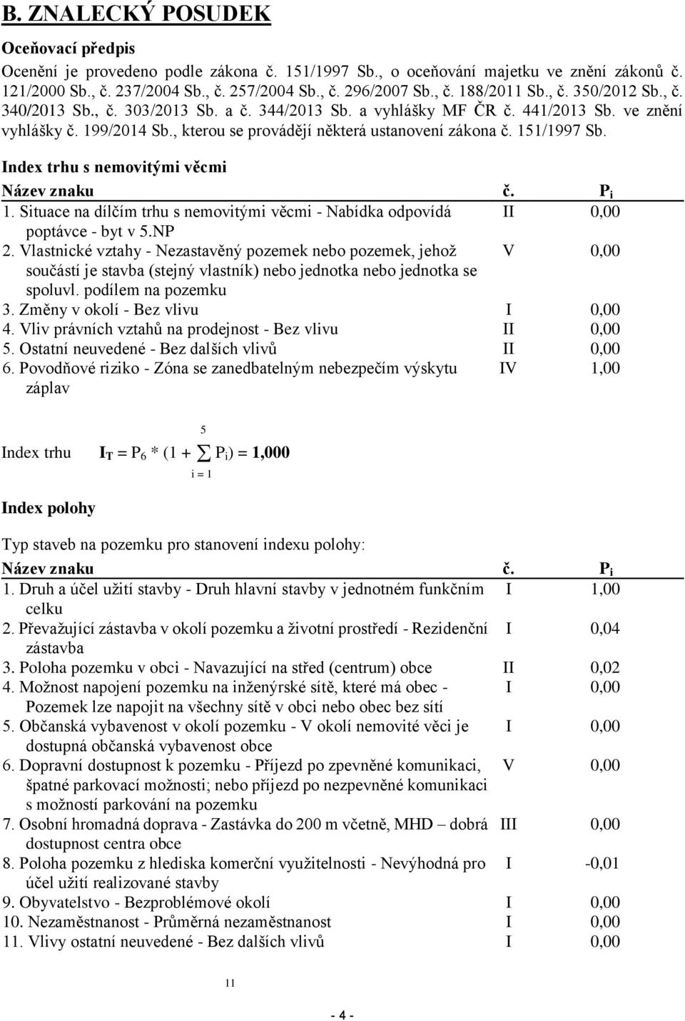 Index trhu s nemovitými věcmi Název znaku č. P i 1. Situace na dílčím trhu s nemovitými věcmi - Nabídka odpovídá II 0,00 poptávce - byt v 5.NP 2.