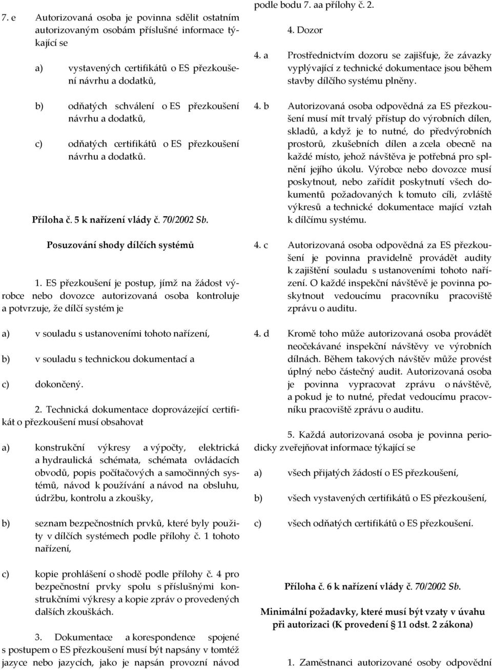 ES přezkoušení je postup, jímž na žádost výrobce nebo dovozce autorizovaná osoba kontroluje a potvrzuje, že dílčí systém je a) v souladu s ustanoveními tohoto nařízení, b) v souladu s technickou