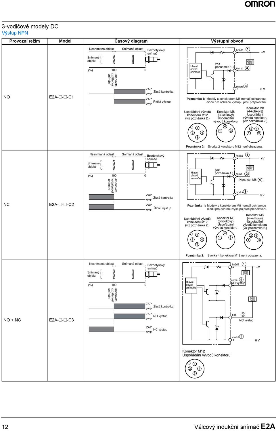 Uspořádání vývodů u M2 (viz poznámka 2.) 2 Konektor (- Uspořádání vývodů u Konektor (- Uspořádání vývodů u (viz poznámka 2.) 2 Poznámka 2: Svorka 2 u M2 není obsazena.