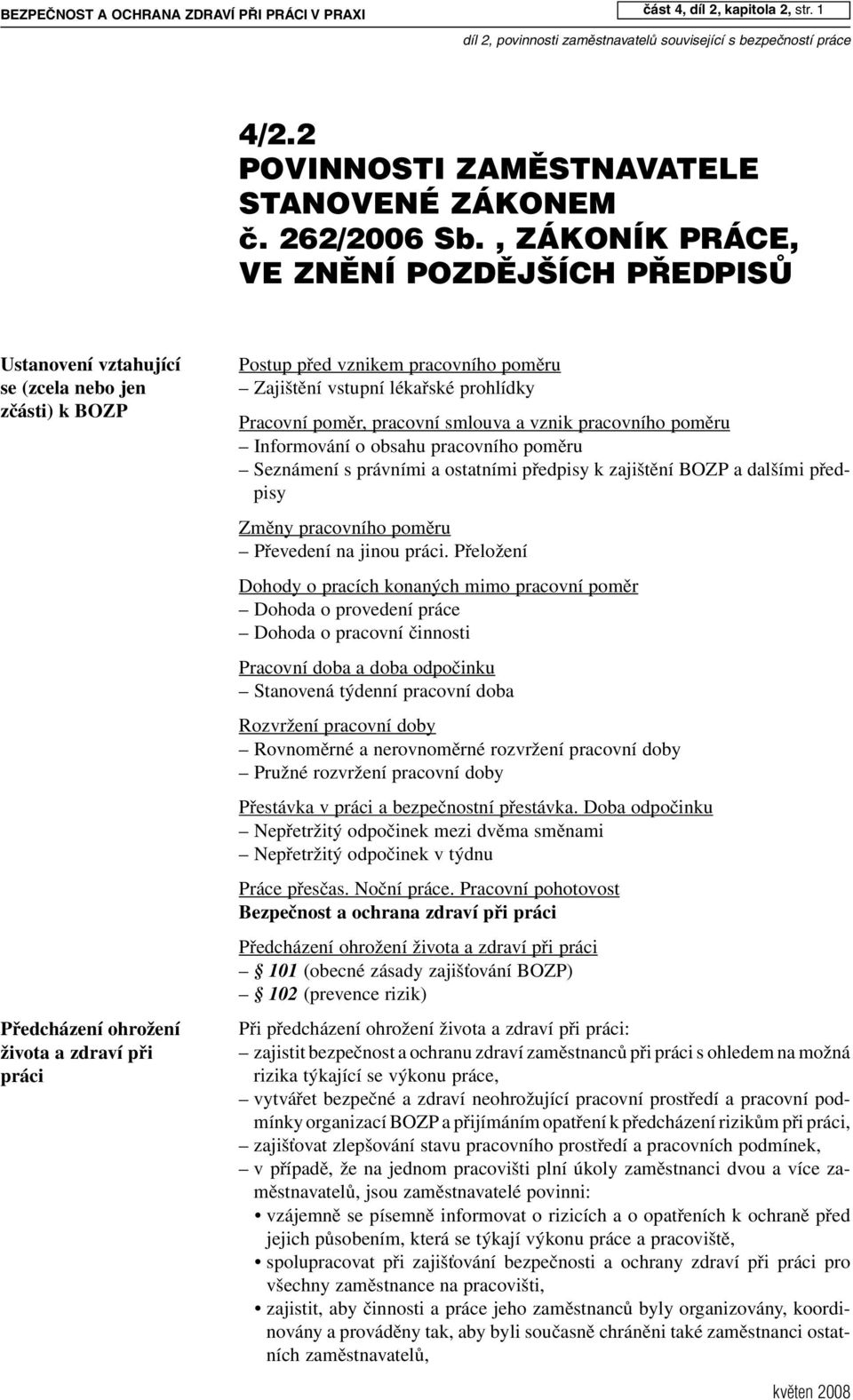 vstupní lékařské prohlídky Pracovní poměr, pracovní smlouva a vznik pracovního poměru Informování o obsahu pracovního poměru Seznámení s právními a ostatními předpisy k zajištění BOZP a dalšími