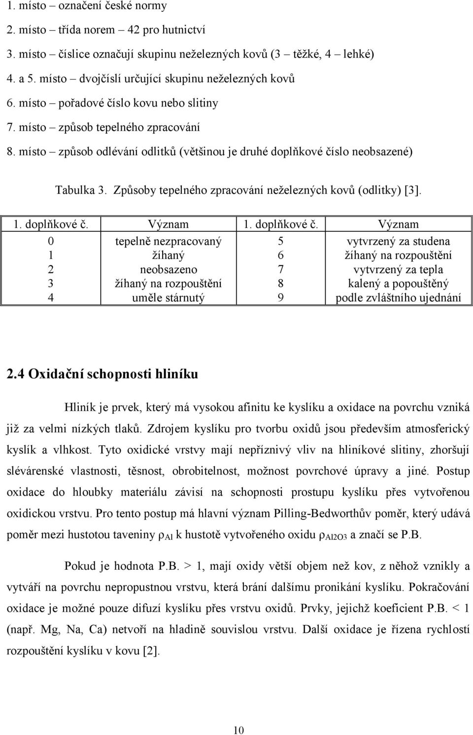 Způsoby tepelného zpracování neželezných kovů (odlitky) [3]. 1. doplňkové č.