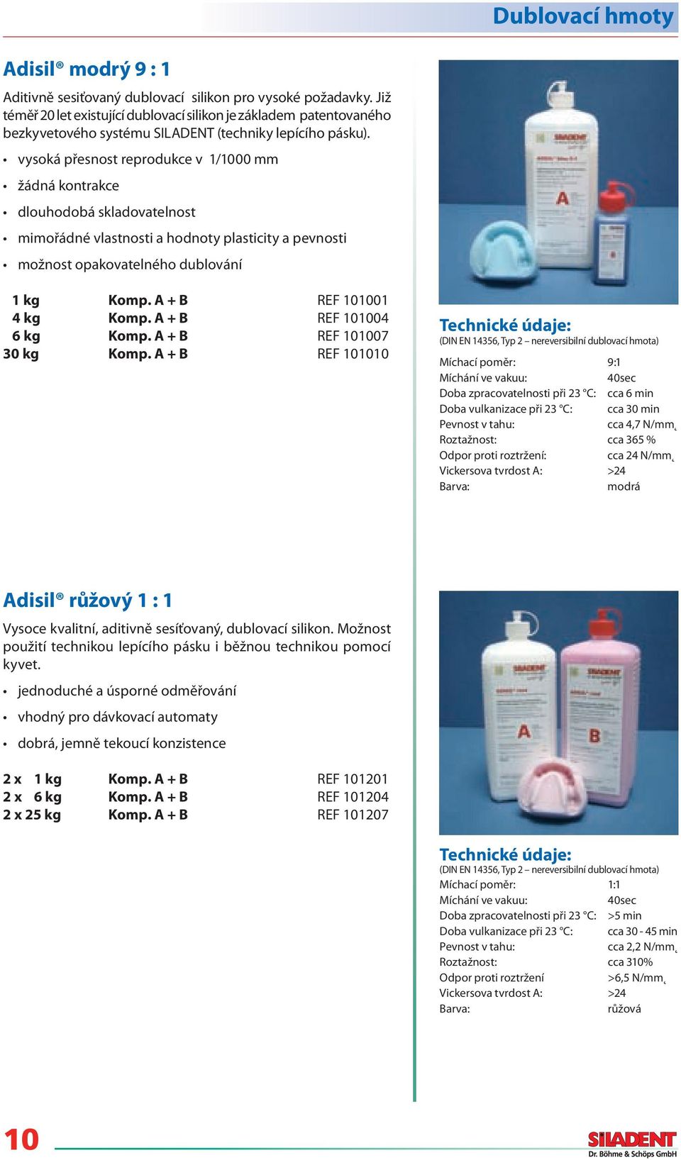 vysoká přesnost reprodukce v 1/1000 mm žádná kontrakce dlouhodobá skladovatelnost mimořádné vlastnosti a hodnoty plasticity a pevnosti možnost opakovatelného dublování 1 kg Komp.