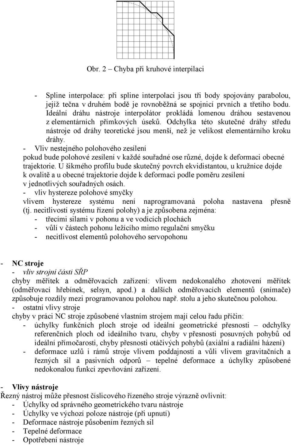 Odchylka této skutečné dráhy středu nástroje od dráhy teoretické jsou menší, než je velikost elementárního kroku dráhy.