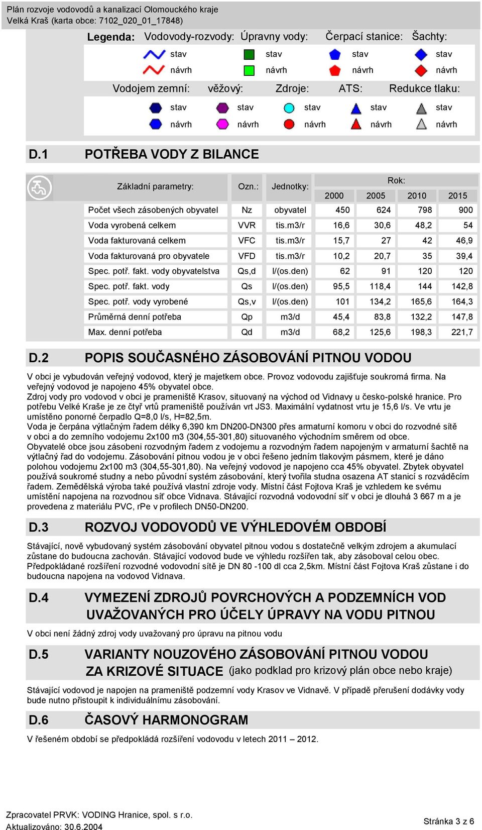 Zdroj vody pro vodovod v obci je prameniště Krasov, situovaný na východ od Vidnavy u česko-polské hranice. Pro potřebu Velké Kraše je ze čtyř vrtů prameniště používán vrt JS3.