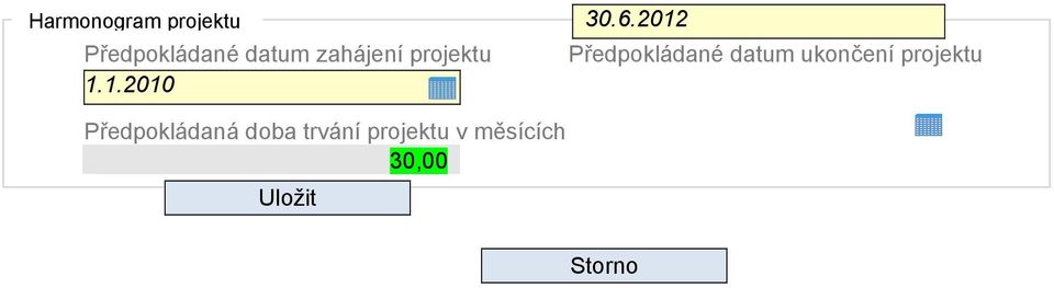 2012 Předpokládané datum ukončení projektu