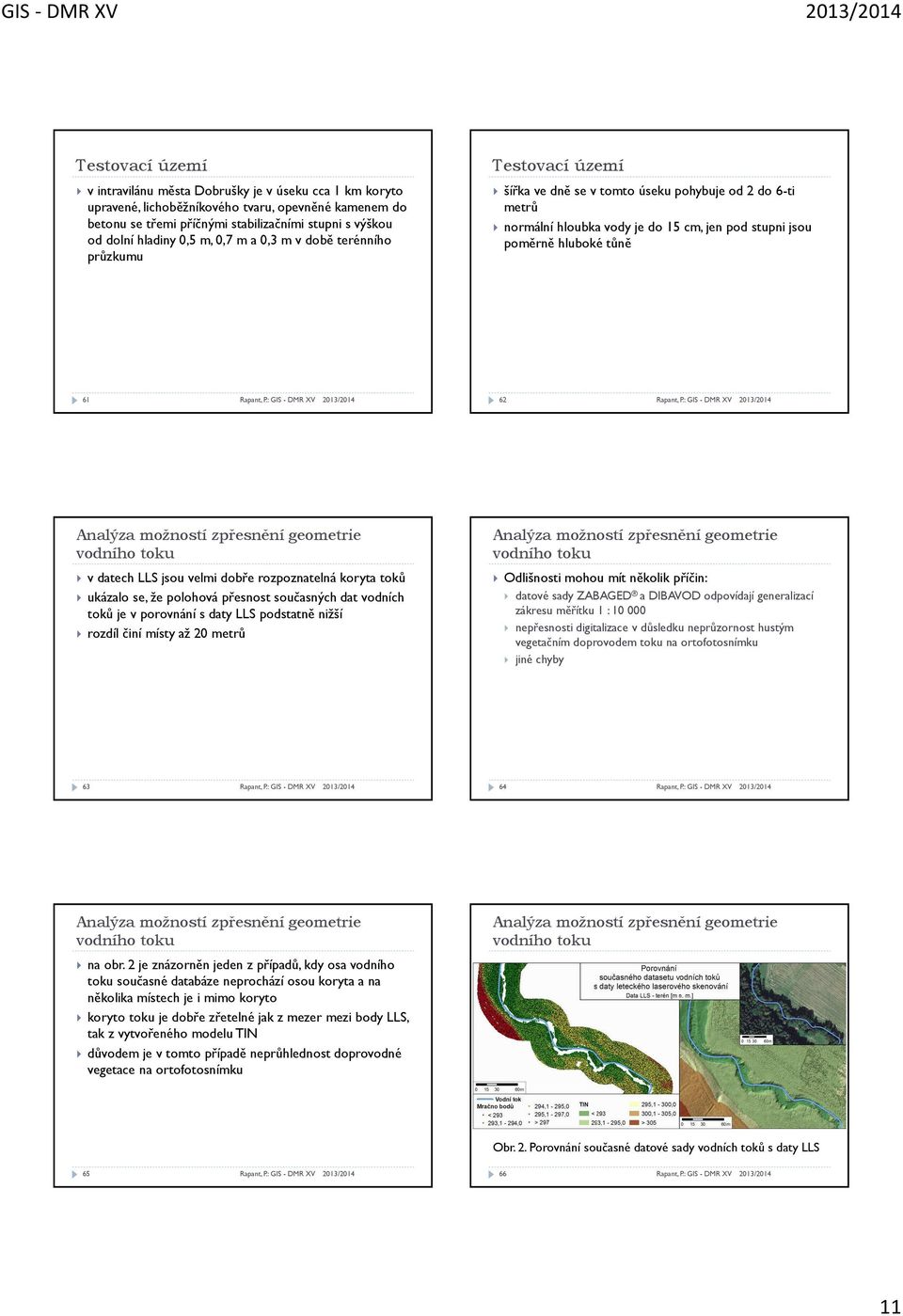 hluboké tůně 61 62 Analýza možností zpřesnění geometrie vodního toku v datech LLS jsou velmi dobře rozpoznatelná koryta toků ukázalo se, že polohová přesnost současných dat vodních toků je v