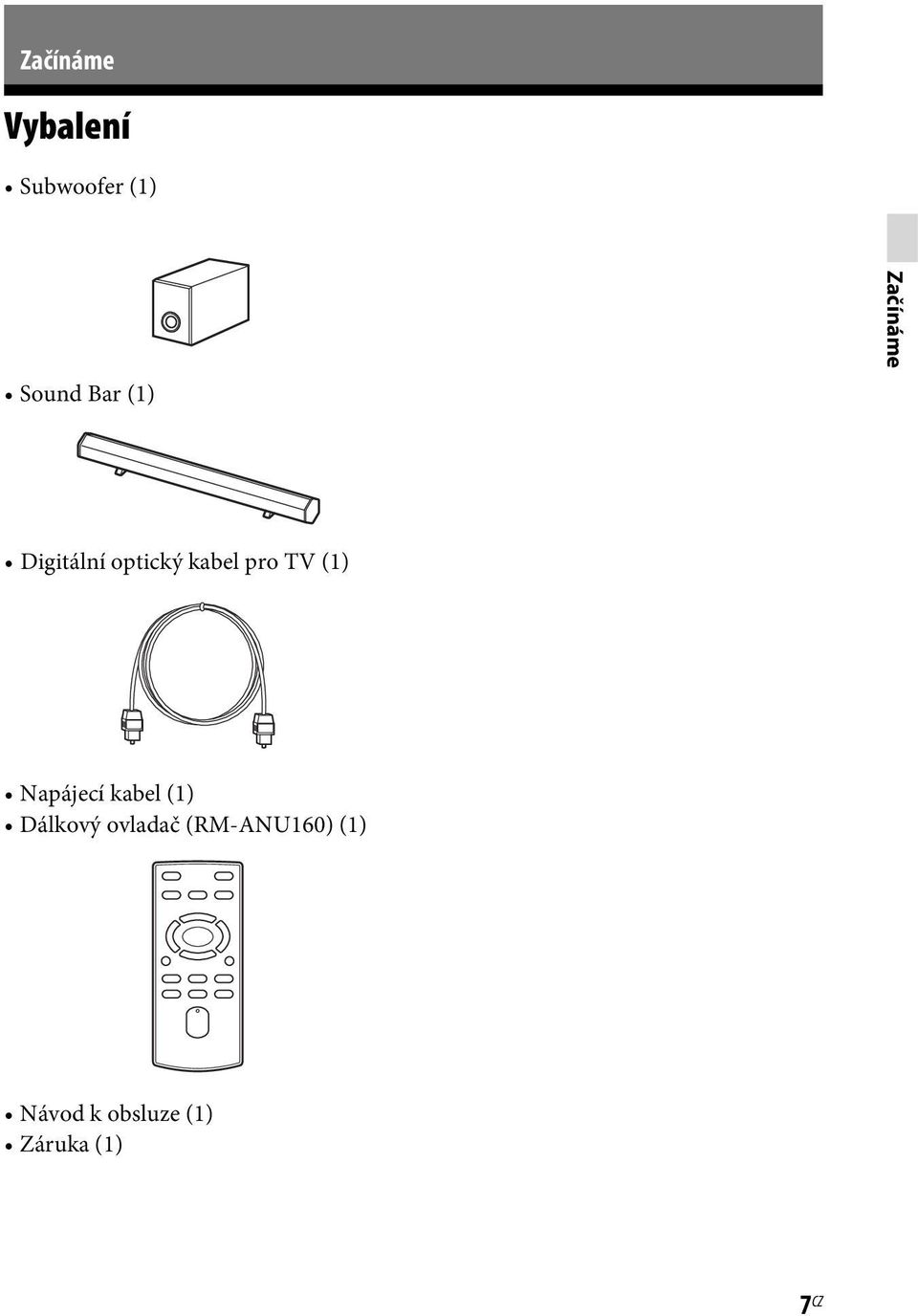 (1) Napájecí kabel (1) Dálkový ovladač