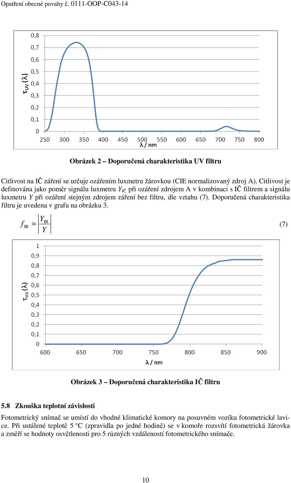 Doporučená charakteristika filtru je uvedena v grafu na obrázku 3. Y f = IR IR Y (7) Obrázek 3 Doporučená charakteristika IČ filtru 5.