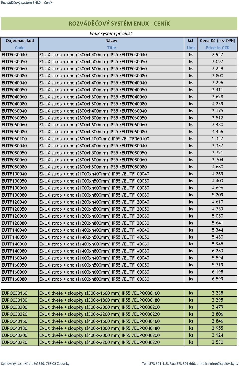 296 EUTF040050 ENUX strop + dno (š400xh500mm) IP55 /EUTF040050 ks 3 411 EUTF040060 ENUX strop + dno (š400xh600mm) IP55 /EUTF040060 ks 3 628 EUTF040080 ENUX strop + dno (š400xh800mm) IP55 /EUTF040080