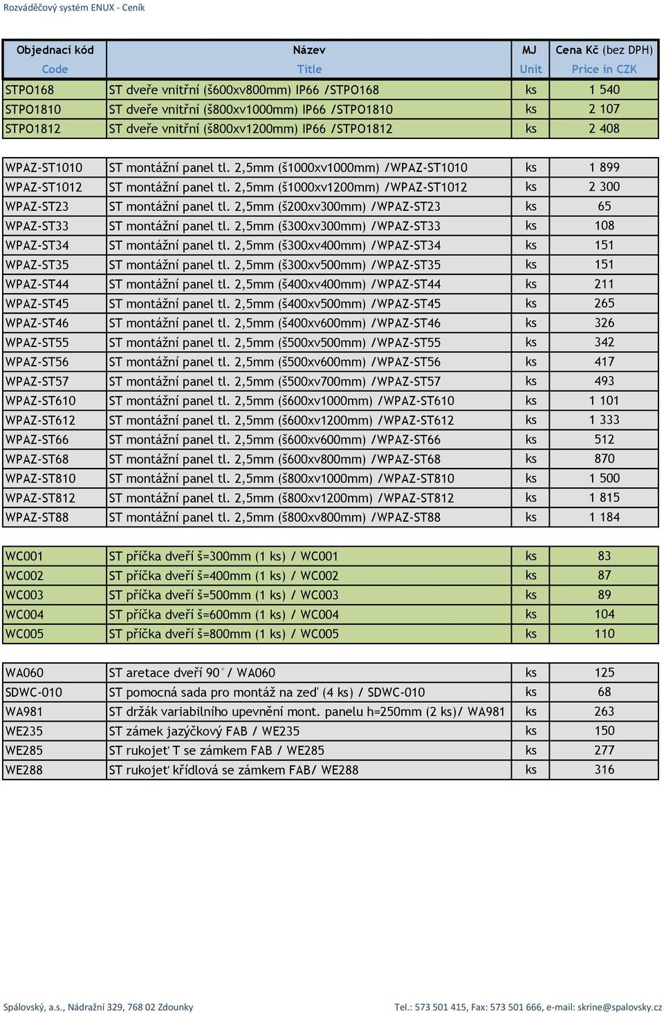 2,5mm (š200xv300mm) /WPAZ-ST23 ks 65 WPAZ-ST33 ST montážní panel tl. 2,5mm (š300xv300mm) /WPAZ-ST33 ks 108 WPAZ-ST34 ST montážní panel tl.