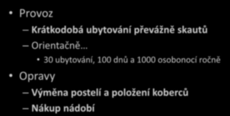 Ubytovna Hanychov Provoz Krátkodobá ubytování převážně skautů Orientačně Opravy 30