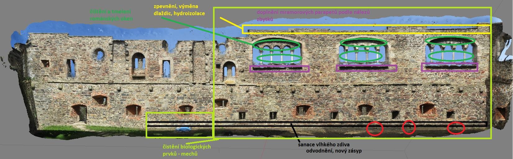 Obr. 84: Cheb, Královský palác, vektorové vyhodnocení fotogrammetrických i laserových dat, plán nejcennějších stavebních částí pro