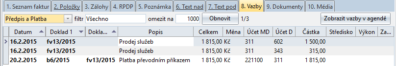 DUEL Úvodní příručka 29 Souvislosti v programu DUEL Většina agend v programu DUEL je vybavena záložkou Vazby, na které můžete zobrazit záznamy dalších agend v programu, které souvisí s aktuální větou.