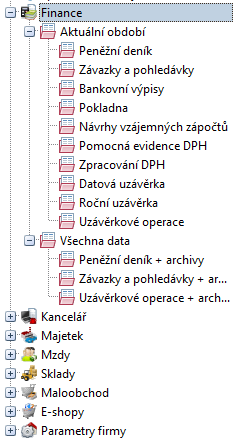 38 DUEL Úvodní příručka FINANCE Daňová evidence Základními agendami z hlediska zákona o daních z příjmů jsou Peněžní deník (ve kterém končí veškeré platby bez ohledu na to, zda vznikly přímo zde,