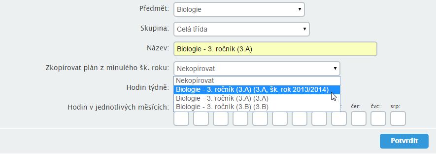 7. Kopie tematického plánu z předchozích školních let Časté také bude, že vyučující bude i v novém školním roce pokračovat ve své výuce stejného předmětu, ve stejném ročníku a tedy i s defacto