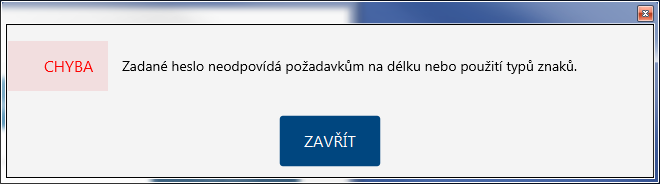 dále je potřeba zadat heslo a jeho potvrzení. Heslo musí být dlouhé min.