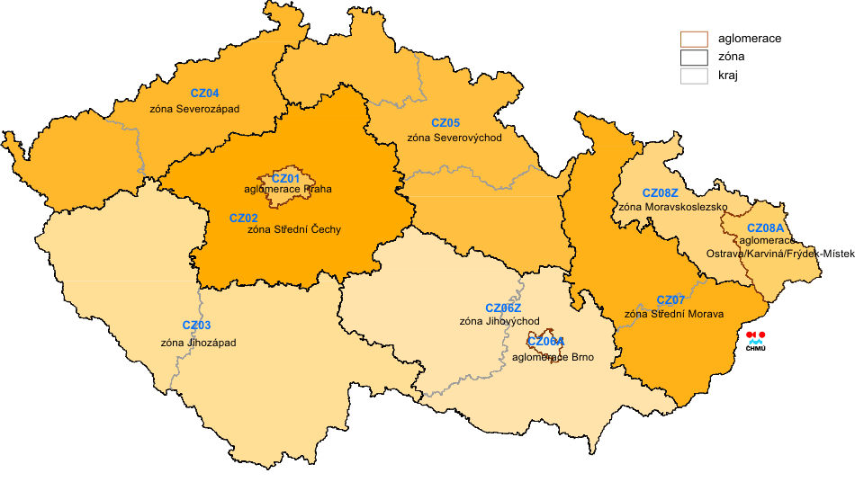 Obrázek 1: Členění ČR na zóny a aglomerace Zdroj: ČHMÚ B.1.1. Liberecký kraj Základní charakteristika Zóna Liberecký kraj leží na severu České republiky a podle své rozlohy (3163 km 2 ) zaujímá 4,0 % území republiky.