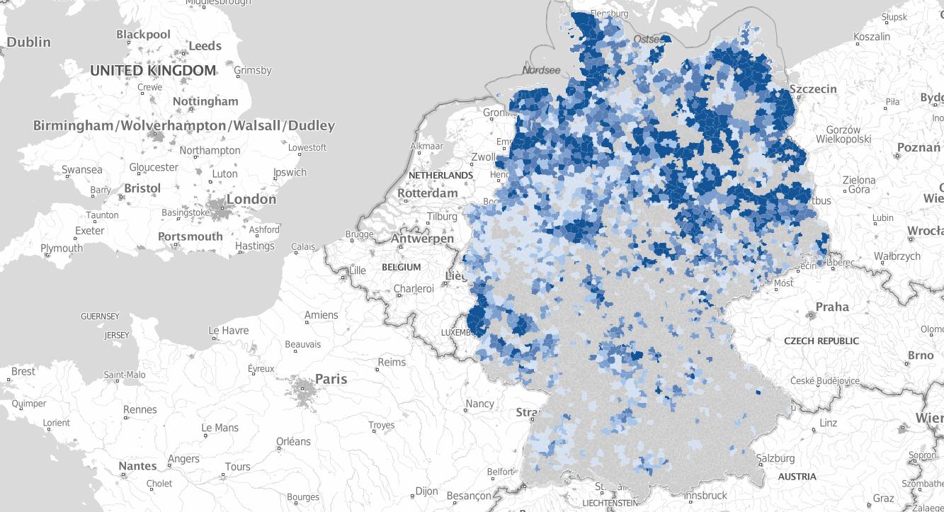 Rozložení větrných elektráren v SRN Instalovaný výkon větrných elektráren Méně než 200 MW Od 200 do 400 MW Od