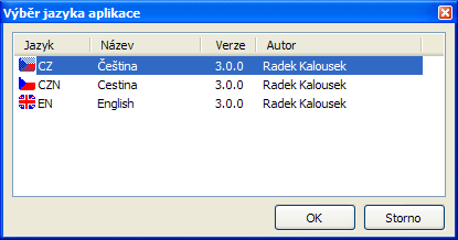 Přepnutí jazyka aplikace a vytváření nových jazykových souborů V základní instalaci aplikace jsou k dispozici tři jazykové soubory: čeština, cestina (čeština bez diakritiky) a angličtina.