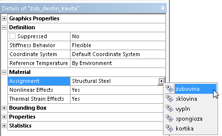 V programovém prostředí ANSYS Workbench je rozsáhlá databáze předefinovaných materiálů a jejich charakteristik. Pro naši úlohu si vytvoříme vlastní databázi.