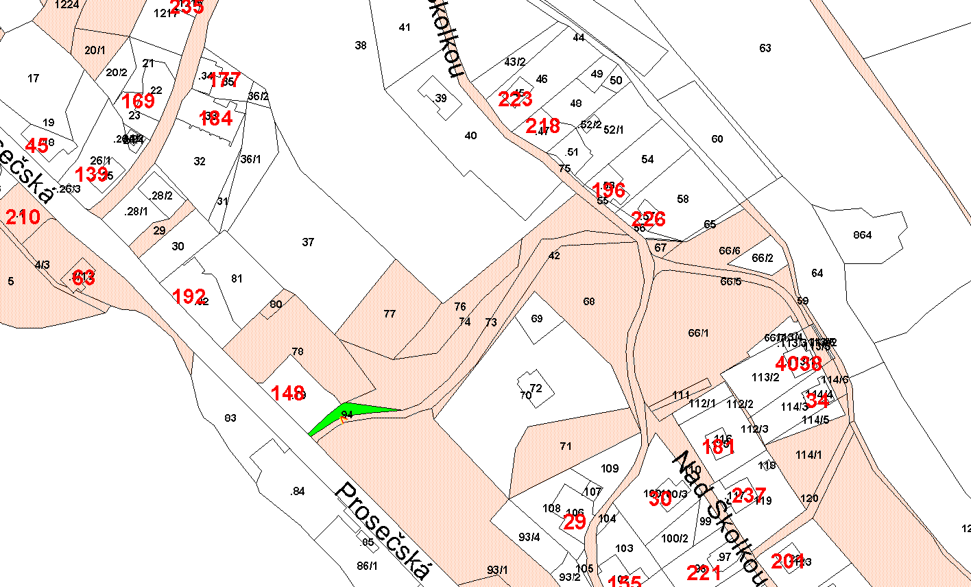 B) 4. nesouhlas s prodejem p.p.č. 94 o výměře 172 m 2 v k.ú. Proseč nad Nisou O prodej tohoto pozemku za účelem rozšíření zahrady požádal pan J. H., r.