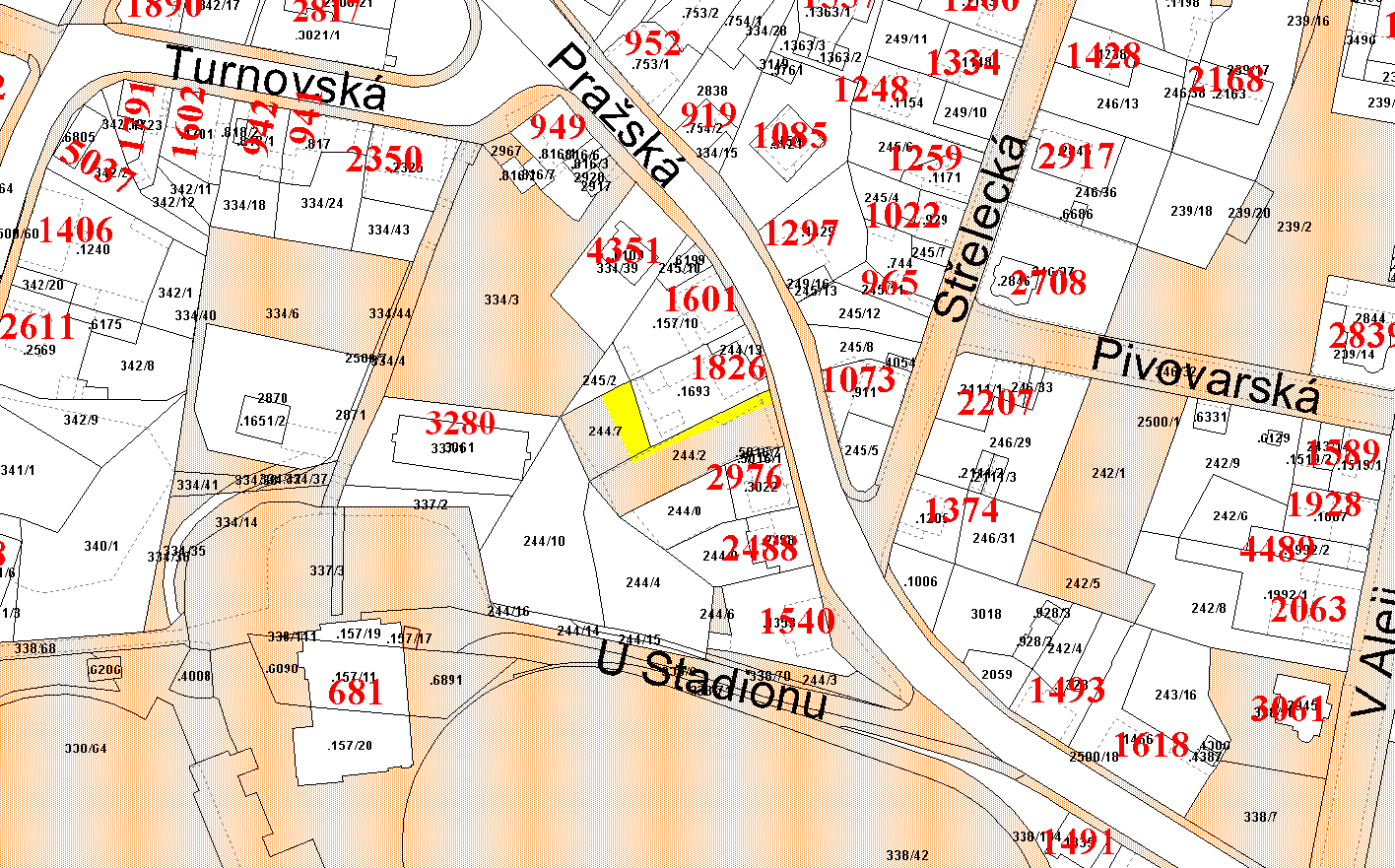 B) 10. nesouhlas s prodejem části p.p.č. 244/2 o výměře cca 101 m 2 (celková výměra 701 m 2 ) a části p.p.č. 244/7 o výměře cca 130 m 2 (celková výměra 386 m 2 ) obě v k.ú.