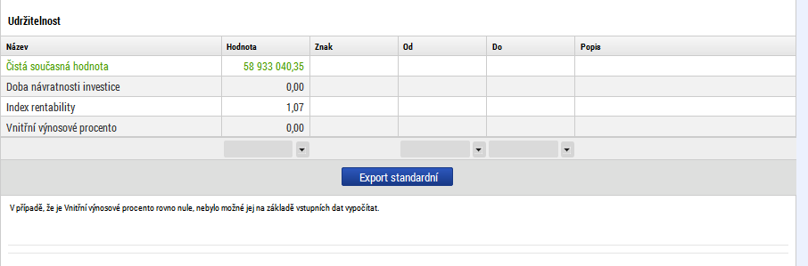 Poznámka. Ekonomická čistá současná hodnota investice by měla dosahovat kladných hodnot.