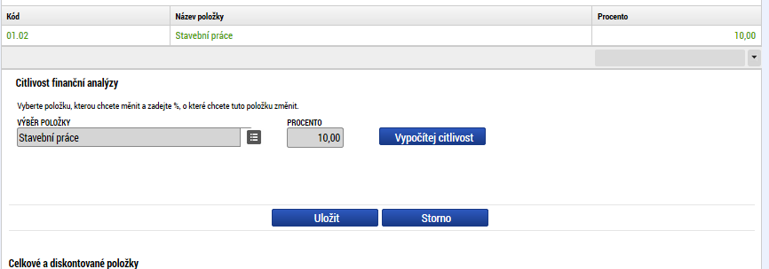 4.6. Citlivostní analýza FA Vstupní podmínkou pro modelování citlivostní analýzy je založení CBA analýzy a vyplnění celé Finanční analýzy.