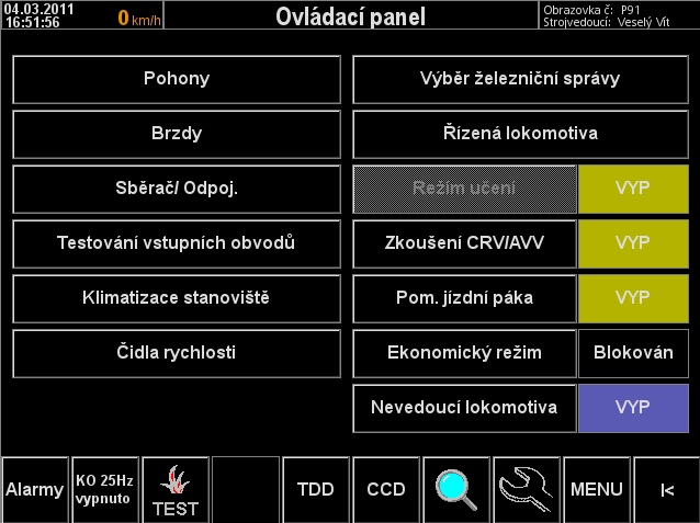 Lo2010-5 Strana 18/20 Poznámka: Tlačítkem Nulování údajů v tachografu je nastavena maximální rychlost vlaku na 30km/h, protože v tachografu není zaznamenáváno číslo strojvedoucího, atd.