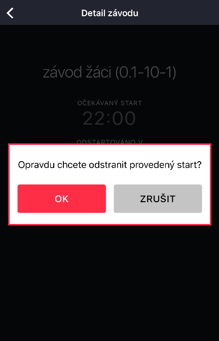 Start závodu Pro začátek startování jednotlivých závodů v průběhu závodního dne se klikne na nabídku STARTOVÁNÍ. Zobrazí se nabídka všech závodů.