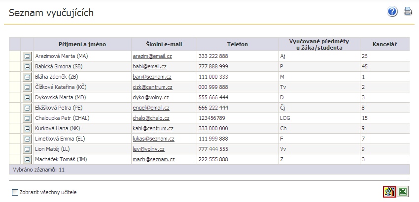 3.3.4 Export dat do aplikace Microsoft Excel Vybrané formuláře v aplikaci umožňují vyexportovat aktuálně zobrazená data do souboru ve formátu XLS pro aplikace Microsoft Excel.