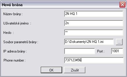 Okno editace brány Upravit slouží k editování identifikačních údajů již zadané brány.
