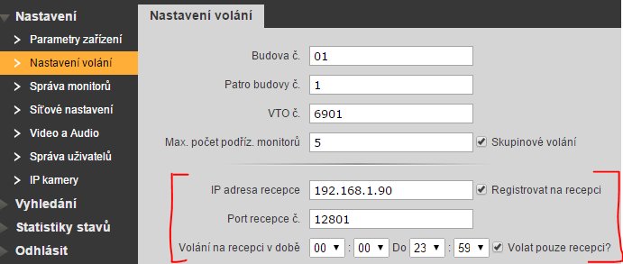 Rozlišujeme dva typy interkomu a) mezi hlavními monitory z hlavního monitoru zavoláme na jiný hlavní monitor, funkční pouze mezi monitory se stejnou hlavní dveřní stanicí (viz MENU -> Nastavení ->