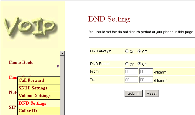 Obr. 7 DND 3.4.5 ID volajícího Caller ID Lze nastavit zobrazení ID volajícího na displeji PSTN telefonu. 1. Jsou k dispozici čtyři způsoby vysílání ID (FSK nebo tóny DTMF).