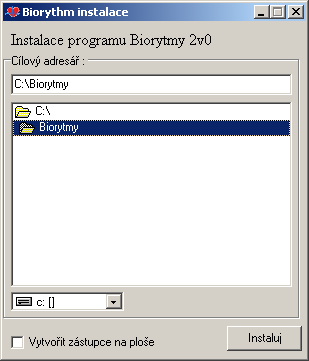 Instalace Program Biorytmy 2v0 je poskytován ve formě spustitelného souboru biorythm.exe nebo instalační aplikace setup.exe, která obstará všechny potřebné kroky. 2.1 Ruční instalace Nejjednodušší způsob instalace spočívá v pouhém nakopírování souboru BIORYTHM.