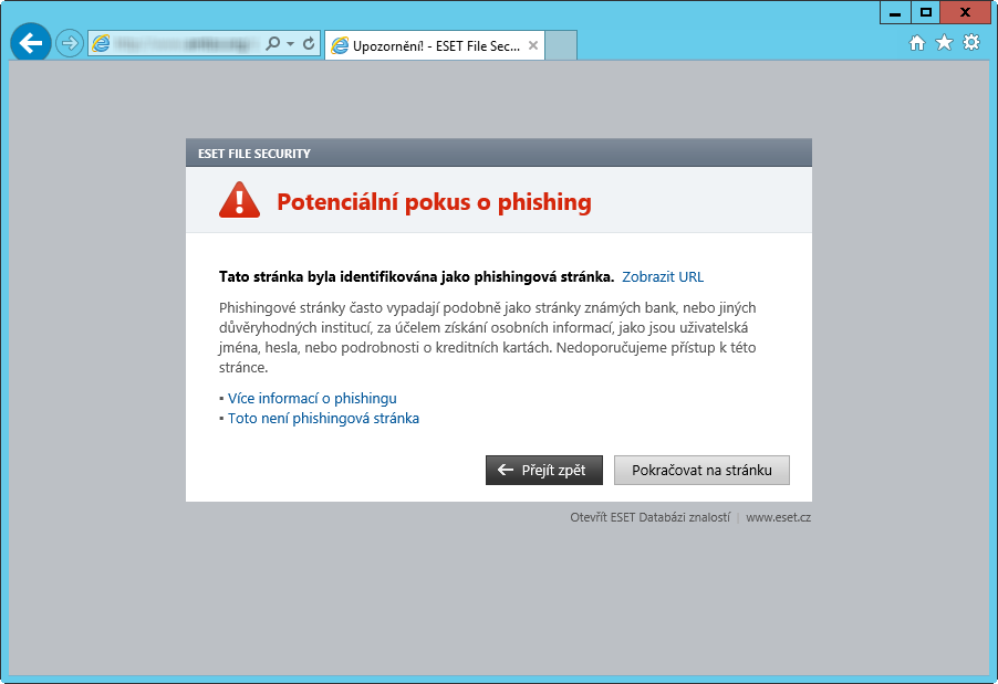 Poznámka: Potenciální phishingové stránky, které jsou zařazeny na seznam povolených výjimek, budou standardně znovu nepřístupné za několik hodin.