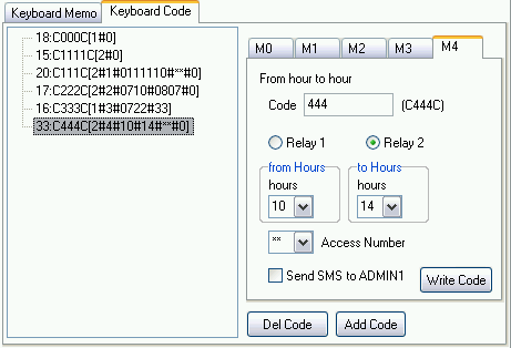 M4 Po navolení kódu relé sepne pouze v rozmezí nastavených hodin (např. pracovní doba). GSM-VB může také počítat počet použití kódu a pokud počet překročí nastavenou hodnotu (např.