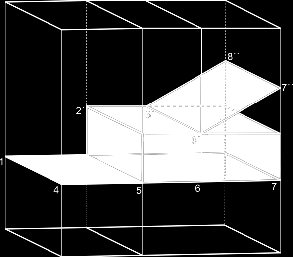 Obr. 28: Zjednodušené zobrazení garáže zapuštěné ve svahu ve 3D (Vlastní zpracování). Podle obrázku 28 je zřejmé, že vzniknou tři prostorové objekty.