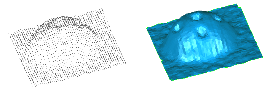 3. Měření a zpracování 3.1.3.2 Tvorba TIN Nyní již jsou data transformována do stejného systému, stále se však jedná o mračna bodů.
